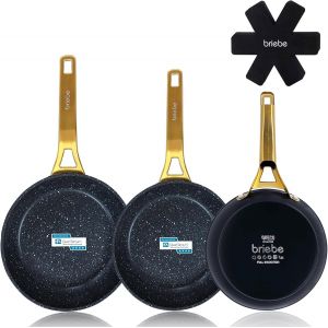 Checarzhn--No1-Gold Titanium Lot De 3 Poêles Antiadhésives À Induction Titane 20-24-28 Cm, Aluminium Forgé Revêtement Sans Pfoa, Manche Professionnel En Acier Inoxydable, Vitrocéramique, Gaz, 3 Prote - Neuf
