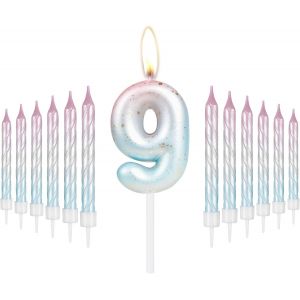 Eryi-Bougie Colorée En Forme De Chiffre 9 Pour Fille Et Garçon - Décorations De Gâteau D'anniversaire Rose Et Bleu Pour Fête D'anniversaire De Bébé, Anniversaire De Mariage - Neuf