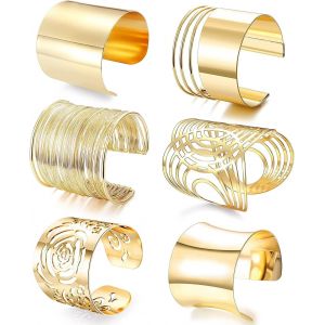 Eryi-6 Pièces Bracelet Femme Manchette Large Bracelet Bangle Ensemble Ajustable En Alliage Boho Bracelet À Bobine D'or/Argent Pour Femmes Bijoux - Neuf