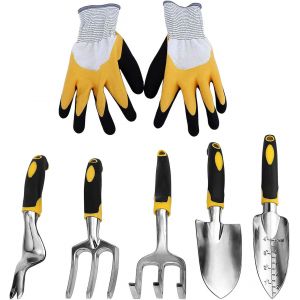 ChenQuanSarl-Outils De Jardinage Avec Pelle, Transplantoir, Sarcloir, Binette, Fourche, Gants De Jardinage ¿ (Jaune - 6Pcs) - Neuf
