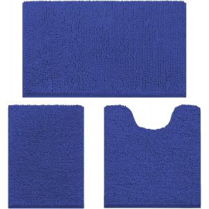 Lot de 3 tapis de bain doux,antid&eacute;rapants,en chenille,absorbants,pour salle de bain,toilettes et douche,lavables en machine (bleu tr&eacute;sor) - Neuf