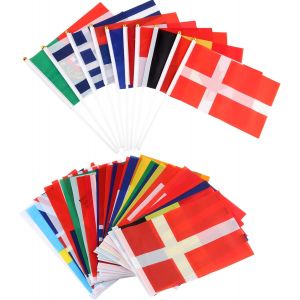 Mevronisshop-Drapeau, 32 Pi&egrave;ces Drapeaux Du Monde, Petit Drapeau, Avec Poteau, Pour &Eacute;v&eacute;nements Sportifs, Festivals - Neuf