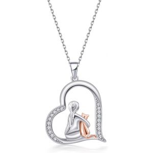 Asas-Collier Chat Femme Argent Sterling 925 Avec Zircon Collier Avec Pendentif Coeur Cadeau Pour Femme Fille 45+5cm - Neuf