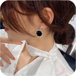 Kal-Boucles D'oreilles Géométriques En Cristal De Forme Ronde Boucles D'oreilles Vintage De Disque Noir Boucles D'oreilles De Mariage De Cercle En Cristal Boucles D'oreilles Bal Promo Pour Femmes - Neuf