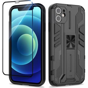 fghbb-Coque pour iPhone 12 avec Verre Trempé, Outdoor Antichoc de Qualité Militaire Coque avec Béquille Anti Rayure, Compatible Support de Voiture Magnétique - Neuf