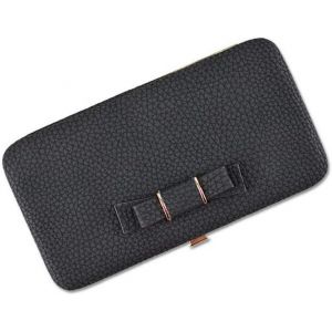 CAUC-Bowknot Portefeuille Femme Cuir PU Grande Capacité Clutch Pochette Porte Carte Sac Porte Monnaie Sac à Main Téléphone Portable Accessoires Compatible avec Samsung A10 A20E A40 A50 A70, Noir - Neuf