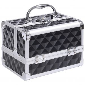 Mallette &agrave; maquillage - coffre &agrave; cosm&eacute;tiques - rangement produits de beaut&eacute; - poign&eacute;e serrure alu. plastique noir - Neuf