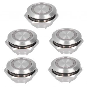 5pcs interrupteur &agrave; bouton-poussoir momentan&eacute; en m&eacute;tal &agrave; r&eacute;initialisation automatique ultra mince &eacute;tanche avec LED 19mmDC3 6V blanc - Neuf
