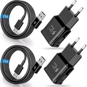 2-Pack Chargeurs Usb, Chargeur Rapide Avec Câble De Charge De 2m,Type C Adaptateur Telephone Pour Samsung Galaxy S10 S10+ S10e S9 S9+ S8 S8 Plus A54 A53 A51 A34 A20e A14 A13 M54 M53 M34 M33 M14 M13 - Neuf