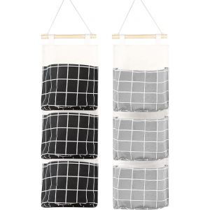Pieces Cotton Linen Storage Bags, Hanging Storage Bag, with 3 Pockets, Multi-Colour, for Bedroom Bathroom Kitchen - Neuf