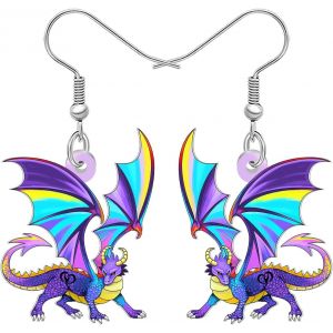 Kal-Rainbow Dragon Boucles D'oreilles Pendantes, Fantaisie Mythique Créature Design, Ailes, Amusant Nouveauté Hypoallergénique Bijoux Pour Femmes Filles Cosplay Fantaisie Événements Accessoires - Neuf