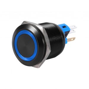 22mm 12V-24V Étanche Autobloquant Verrouillage Bouton-Poussoir Interrupteur Bleu LED - Neuf