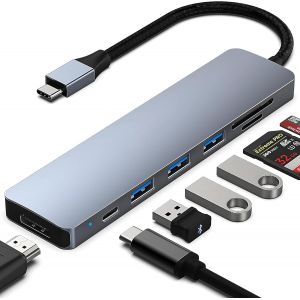 Nfmaxone Hub Usb C 7 En 1, Adaptateur Type C Hub Usb Avec Hdmi 4K, Docking Station Avec Ports Usb 3.0, Compatible Avec Macbook Pro/Air, Ipad Pro, Imac, Iphone 16 15 Pro/Pro Max - Lecteur Sd/[Z1460] - Neuf