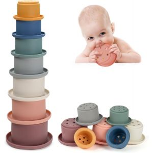 Jgd-Tasses &Agrave; Empiler, Lot De 7 Gobelets Gigognes, Silicone Tasses Empilables Pour B&eacute;b&eacute;, Sans Bpa, Pour D&eacute;velopper La Motricit&eacute; Fine De B&eacute;b&eacute;,Jouets &Eacute;ducatifs Pour 6 Mois Et Plus Enfant (Tour) - Neuf