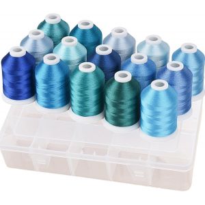 Chenquansarl-Lot De 15 Bobines 1000m De Fil &Agrave; Broder Avec Bo&icirc;te De Rangement En Polyester Pour Machine &Agrave; Coudre &Agrave; Broder (Bleu) - Neuf