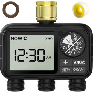 Ulteronixshop-Minuterie d'arrosage pour arrosage, minuterie de tuyau avec retard de pluie/mode automatique et manuel, minuterie d'arrosage pour jardin IPX5 &eacute;tanche/grand &eacute;cran LCD en cuivre - Neuf