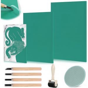 MEVRONISSHOP-Blocs de Sculpture en Caoutchouc A4 A5 A6 Kit Linogravure Plaque Gomme a Graver 9pcs Plaque Caoutchouc Souple &agrave; Graver S&ucirc;rs Tampon Gravure pour la gravure et DIY Impression en Relief - Neuf