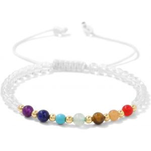 Eryi-Bracelet Chakra Pour Femme, Élastique Bracelet 7 Chakras Pierre Naturelle 4mm Naturelle Bracelets Perles Bracelets Pierres Naturelle Pour Femme Fille - Neuf
