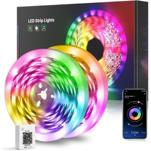 Ruban Led 20m,Led Chambre Bluetooth Bande Led Rgb Lumineuse Flexible Multicolore Avec App Contrôle Y Télécommande,Utilisé Pour La Décoration De Maison De Chambre À Coucher - Neuf