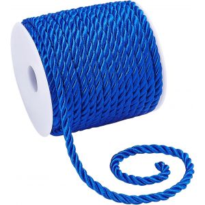 18m Cordon tordu 5mm Corde d'artisanat Cordon de Polyester à 3 Plis Cordon de FIC décorative Corde Brillante Solide pour Rembourrage,Cravate à Rideau,Cordon de Serrage,Bleu foncé - Neuf