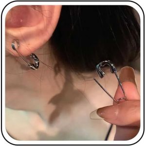 Kal-Boucles D'oreilles Boho Épingle À Nourrice Argent Trombone Boucles D'oreilles Punk Épingle À Nourrice Cartilage Boucles D'oreilles Gothiques Épingle À Nourrice Boucles D'oreilles Cerceau - Neuf