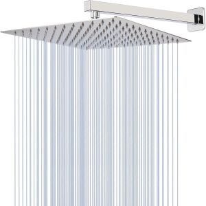 Pommeau de Douche Effet Pluie 30 cm &agrave; Haut D&eacute;bit Avec Bras de 40 cm, Pommeau Carr&eacute; en Acier Inoxydable, Buses en Silicone Autonettoyantes, Design Ultra-fin (Chrom&eacute;e) - Neuf