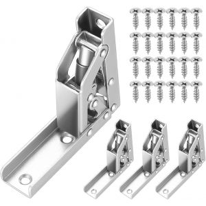 Lot de 4 charni&egrave;res d'&eacute;tag&egrave;re pliables en acier inoxydable 90/180 avec 24 vis pour support de table, armoire - Neuf