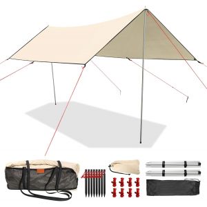 Ulteronixshop-Tente D'ext&eacute;rieur Imperm&eacute;able, Protection Solaire, Auvent, Camping, Pique-Nique, B&acirc;che De Tente Ultra L&eacute;g&egrave;re Avec Barres De Support, ?illets, Broches En Aluminium, Corde En Nylon, R&eacute;sis - Neuf