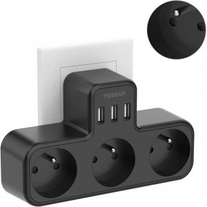 Eryi-6 En 1 Prise Multiple Electrique Murale Française 3 Sortie Ac Avec 3 Ports Usb, Chargeur Usb Noir 4000w Pour La Maison, Bureau, Compatible Avec Phone, Pad - Neuf