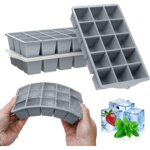 Tianyi-Bac A Glacon Avec Couvercle, Glacons Moule En Silicone Sans Bpa, Bac À Glaçons Empilable Pour Cocktail Whiskey Bebe Puree (Gris, 4 Pièces) - Neuf