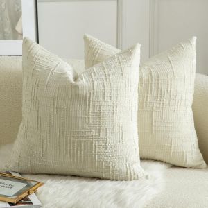 CAUC-Lot de 2 Housses de Coussin en Chenille Douce Design Textur&eacute; Noeud de Bambou D&eacute;coration &Eacute;l&eacute;gante pour Canap&eacute; Lit ou Salon 45x45 cm u200bBlanc Cr&egrave;me - Neuf