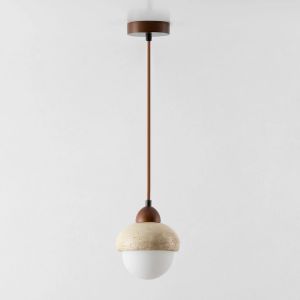 Lampe suspendue &Oslash;15 cm en travertin et bois Davise - Neuf