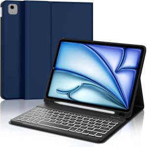 Coque Clavier Pour Ipad Air 11 Pollici M3/M2 2025, Coque Ipad Air 11 Pouces Avec Clavier, Azerty Français Clavier Rétroéclairé Bluetooth Détachable Avec Fente Pour Stylo, Bleu - Neuf