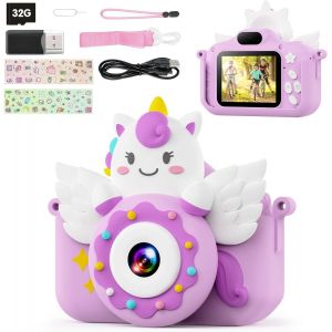 KALANKA-Appareil Photo Enfant,2.0 Pouces Appareil Photo Numérique, 20MP/1080P Caméra Vidéo Selfie,32G Carte, Lecteur de Cartes, Cadeaux pour Enfants de 3 à 12 Ans (Violet) - Neuf