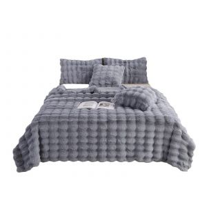 Plaid En Fausse Fourrure Gris Clair 130x160cm Double Face - Neuf