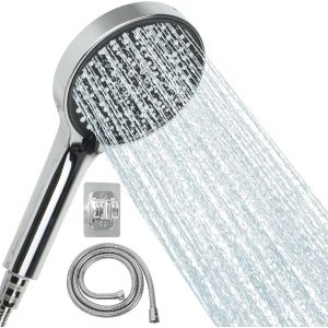 JGD-Pommeau de Douche avec Tuyau,Pommeau de Douche Economie Deau,125mm de Diam&egrave;tre,Flexible Douche 1.5m,6 Modes R&eacute;glables R&eacute;pondent &agrave; Divers Besoins,Douchette Douche Salle de Bain(ensemble argent&eacute; - Neuf
