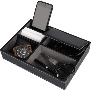 Plateau De Rangement En Cuir Pour Homme, Organiseur De Table De Chevet, Boîte De Rangement Pour Bijoux, Clés, Téléphone, Portefeuille, Montre, 25 X 19 X 5 Cm - Neuf