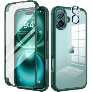 Eryi-Coque Pour Iphone 16 6,1 Pouces, Antichoc Housse Avec Verre Trempé Et Caméra Protecteur [9h Hd] 360° Protégé Etui Double Face Case Robuste Transparent Intégrale Coque Pour Iphone 16 - Vert - Neuf
