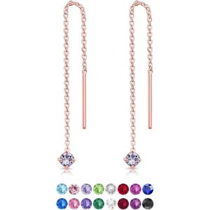 Kal-® Petites Boucles D'oreilles Pendantes À Chaîne Barre En Argent Fin 925 Plaqué Or Rose Avec 3 Mm Cristaux De Swarovski® Elements Ronds - Choix De Différentes Couleurs - Neuf