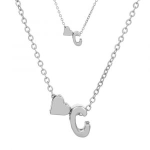 Collier Personnalisé Avec Initiale En Forme De C?ur Et Lettre Pour Femme, En Acier Inoxydable Argenté, Avec Petit Pendentif En Forme De C?ur Et Lettre, Cadeau Idéal Pour Les Filles - Neuf