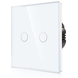 Interrupteur à bascule tactile encastré en blanc-Double interrupteur avec LED d'état et panneau en verre-Interrupteur mural à 2 voies-Paire uniquement avec cette série d'interrupteurs - Neuf