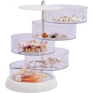Organisateur De Bijoux, 5 Niveaux Coffret &Agrave; Bijoux Avec Couvercle Pour Femmes, Boite Ronde Rangement Acrylique, Bo&icirc;te &Agrave; Bijoux Transparente Avec Couvercle Pour Bagues, Collier, Bracelet - Neuf