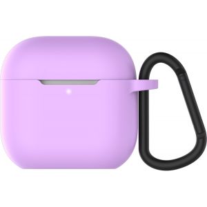 LORANKA-Coque de protection en silicone compatible avec AirPods 4&egrave;me g&eacute;n&eacute;ration, bleu ciel avec mousqueton (violet) - Neuf