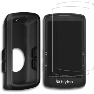 VornixorSarlshop-Lot de 3 Coque en silicone de qualit&eacute; sup&eacute;rieure x 1 et 2 films de protection d'&eacute;cran en verre tremp&eacute; transparent HD pour Bryton Rider S810 E/T, anti-chute, antistatique, antid&eacute;rapan - Neuf