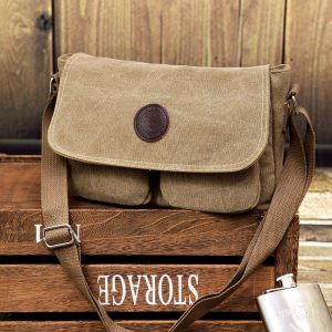 Sac bandoulière en toile 10"" (kaki unisexe), sacoche pour iPad, porte-documents homme/femme, sac de sport, sac de travail - Neuf