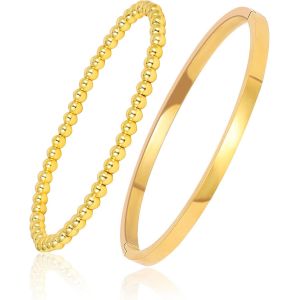 Eryi-Bracelet Acier Inoxydable Femme Argent/Or/Or Rose Fin Avec Strass 4mm En Perles D'or Jeu De Bracelets - Neuf