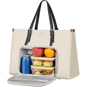 KALANKA-Sac Ordinateur Femme, Sac Cabas Femme avec Compartiment Isotherme, 15.6 Poucses Ordinateur Portable pour Les Cours Lycee Cuir PU, Travail, Bureau, Université, Étudiants, Cadeau, Beige - Neuf