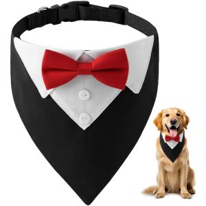 Jgd-Bandana Pour Chien Formel 36-60 Cm,Foulard Chien Avec N?ud Papillon Et Cravate,Collier Chiens Cravate R&eacute;glable,Textiles Et Accessoires Pour Chiens Pour Mariage, Anniversaire, F&ecirc;te - Rouge - Neuf