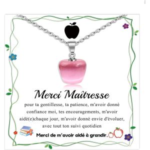 Kalanka-Cadeau Maitresse D'école Fin D'année, Merci Maitresse Atsem Institutrice, Cadeau Personnalisé Maitresse Collier Professeur Retraite Noel, Collier Femme Forme De Pomme - Neuf