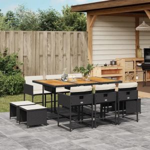 Ensemble À Manger De Jardin 11 Pcs Coussins Noir Résine Tressée - Neuf